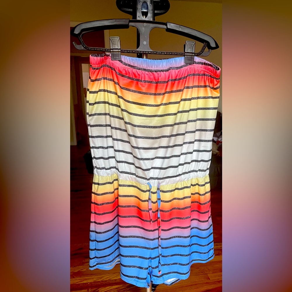 Multi-Colored and Striped Stretchy Romper